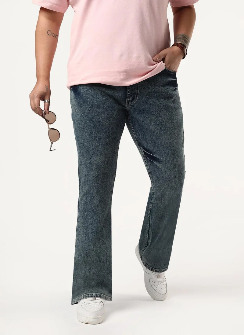 أوربانو فاشن Urbano Plus Men's Light Blue Bootcut Fit Mid Rise Acid Wash Jeans Stretchable